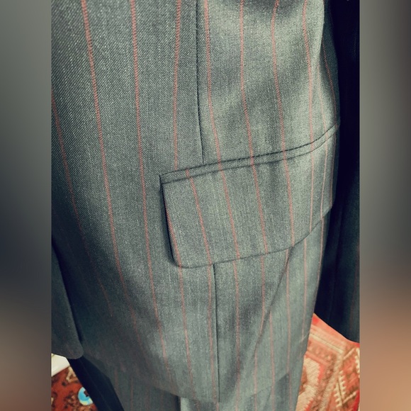 Shiny Black Double Collar Long Blazer & pants suit 100% fine wool W red stripes - Picture 9 of 16